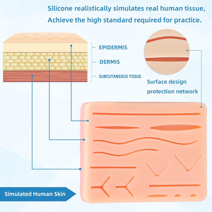 Kit pour étudiants en médecine, grand coussin en silicone, 14 plaies pré-découpées, instruments en acier inoxydable, certifié CE, manuel de la marque By Grip Surgical - Product Image 5