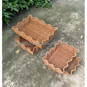HNH Craft Vietnam Bandeja Rectangular de Mimbre Ondulado Elegante y de Moda, Tejida a Mano, con Asas, Bandejas Decorativas Naturales - Product Image 4