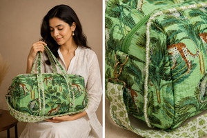 Cotton Quilted Bohemian Style Travel Duffel <b>Bag</b> Green Zipper Closure Carry on Luggage <b>Overnight</b> Weekend Shoulder <b>Bag</b> Women - Product Image 6