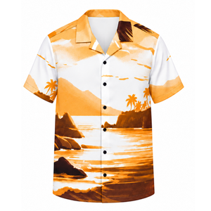 Chemise hawaïenne tropicale pour homme, blanche, dorée et marron, à imprimé paysage de plage, à manches courtes, boutonnée, pour les vacances à la station balnéaire, l'été et les loisirs en camping - Product Image 3