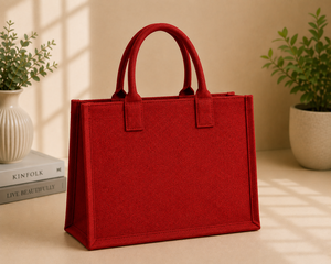 Bolso Tote Rojo de Yute con Bordado Floral, Asa Superior, Diseño Retro Casual, Forro de Algodón, para Playa, Viajes y Uso Diario - Product Image 5