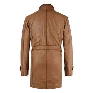 <b>Mens</b> Genuine Leather Military Winter Trench <b>Coat</b> Double Breasted Belted Waterproof Front Logo <b>Long</b> Overcoat 220g Custom OEM ODM - Product Image 3