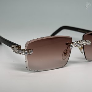 Lunettes de soleil classiques à verres marron, sertissage artisanal, diamants taille cœur, style Hip Hop, lunettes de créateur pour hommes et femmes, verre de luxe - Product Image 3