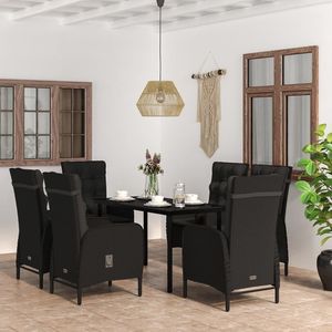 Set da pranzo Patio nero da 7 pezzi con cuscini per mobili da esterno - Product Image 1
