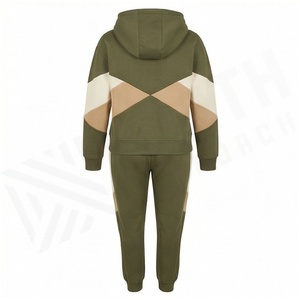 Ensemble de survêtement 2 pièces pour femme, color block, à capuche, avec sweat-shirt zippé et pantalon de jogging, décontracté, automne, manches longues, en coton mi-lourd - Product Image 2