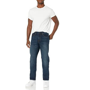 Jeans en denim bleu foncé pour homme, coupe droite, tissu en coton extensible, style décontracté, pantalon tendance pour tous les jours, doux - Product Image 3