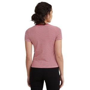 Camiseta de algodón 100% para mujer, con cuello redondo, manga corta, a rayas, corte ajustado, tejido de punto, informal, para primavera/verano. - Product Image 6