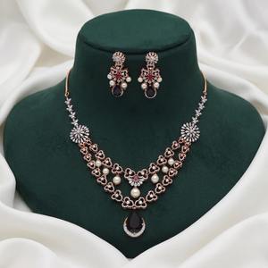 Juego de Joyería de Oro Rosa de 18K con Diamantes Naturales y Perlas, Collar y Aretes Unisex de Lujo para Boda, Piedras con Corte Brillante, Regalo - Product Image 2