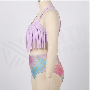 Ensemble bikini 2 pièces pour femme, haut court dos nu à pampilles et bas taille haute imprimé écailles de sirène, maillot de bain dégradé - Product Image 3