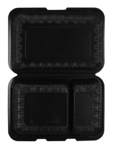 Conteneur à clapet noir à 2 compartiments, 9 pouces, avec charnières et remplissage minéral, à double languettes avant ventilées - Product Image 3