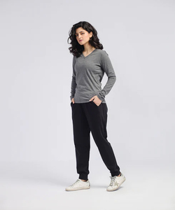 Chemises à manches longues pour femmes, col en V, couleur unie, haut décontracté, coupe classique, logo personnalisé OEM ODM, chemise à manches longues pour femmes - Product Image 5