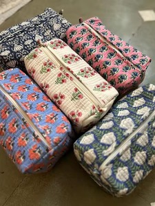 Vintage Floral Cotton Cosmetic Bag Small Portable Embroidered <b>Makeup</b> Organizer Hook Loop Closure Toiletry Bag - Product Image 3