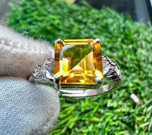 Natural <b>Citrine</b> Asscher Cut 925 Sterling Silver <b>Ring</b> Women's Vintage Gemstone Jewelry Fine <b>Rings</b> Prong Setting Geometric Style - Product Image 3