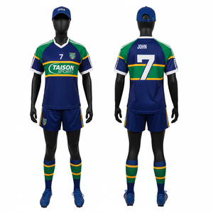 Uniforme de Fútbol Gaélico para Mujer, 150 GSM, Poliéster que Absorbe la Humedad, Azul Marino, Verde, Amarillo, Panel en el Hombro, Logotipo Sublimado, Conjunto de Equipo - Product Image 1