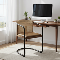 Chaise de bureau en rotin, siège en canne naturelle tissé à la main avec cadre robuste, design ergonomique confortable, idéal pour le bureau à domicile, l'étude