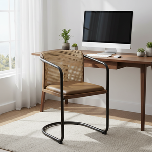 Rattan Desk <b>Chair</b> Handwoven Natural Cane Seating With Sturdy Frame Comfortable Ergonomic Design Ideal For Home Office Study - Product Image 1