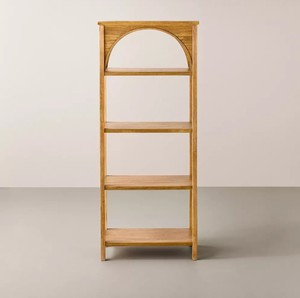 Japandi Teak Wood <b>Open</b> Bookcase with Modern Arched Accent Top Frame - Product Image 1