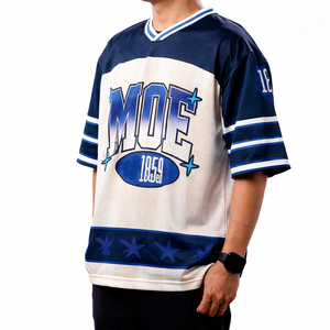 เสื้อเจอร์ซีย์อเมริกันฟุตบอลแบบสตรีทแวร์สั่งทำพิเศษ ผ้าตาข่าย ทรงโอเวอร์ไซส์ เสื้อซ้อมทีม ระบายอากาศได้ดี ผลิตจากโพลีเอสเตอร์ คอวี ผลิตจำนวนมากแบบ OEM - Product Image 5