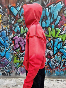 Sweat à capuche zippé pour homme en molleton bouclette 500 GSM, coupe ample, personnalisé OEM, avec délavage acide, coutures inversées et design streetwear vintage. - Product Image 3