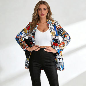 Offre Spéciale sur Temu : Blazer Tendance Femme Imprimé Graffiti, Coupe Ample, Veste Ouverte à Revers, Cardigan Léger Décontracté pour le Streetwear - Product Image 5