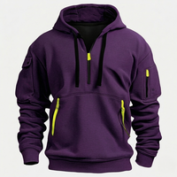Sweat à capuche unisexe haut de gamme OEM, esthétique, demi-zip, décontracté, style rétro streetwear, brodé, en molleton polyester/coton épais