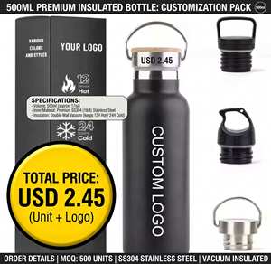 Bouteille d'eau isotherme à double paroi en cuivre avec logo personnalisé, couvercle, pour usage sportif extérieur, marque OEM jetable, maintien thermique 24 heures - Product Image 2