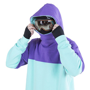 Sweat à capuche long et surdimensionné personnalisé pour le snowboard et le ski, en polaire, bicolore, avec trous pour les pouces, vêtements de sport d'hiver - Product Image 3