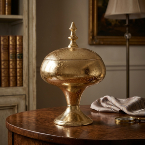 Luxury Gold Candy Jar Elegant Pedestal <b>Serving</b> <b>Dish</b> With Lid Durable, High Quality Metallic Finish For Home Decor And Treats - Product Image 5