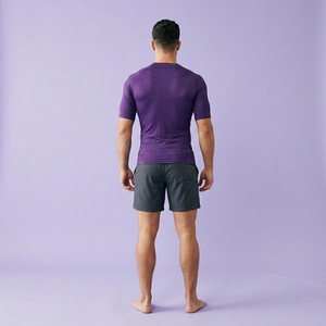 Men's Purple Compression Shirt Short Sleeve O-Neck Quick Dry Slim Fit Sporty Athletic Training Wear - Product Image 2
