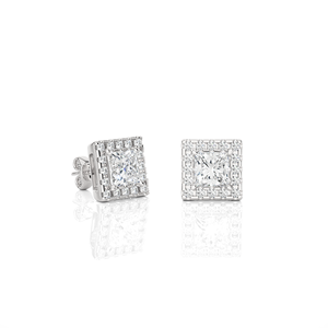 Pendientes de Oro Blanco Sólido de 14K con Diamante de Laboratorio Corte Princesa, Joyería Fina para Novia, Regalo para Mujer - Product Image 4