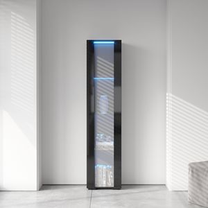 Mobiletto Laterale Nero con Striscia Luminosa in Alluminio Ampio Spazio di Archiviazione Mobili per Soggiorno - Product Image 1