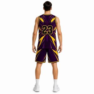 Ensemble d'uniformes de basketball personnalisés pour hommes, motif éclat de soleil, maillot et short en mesh par sublimation, tenue de sport d'équipe, équipement de match, vente OEM - Product Image 2