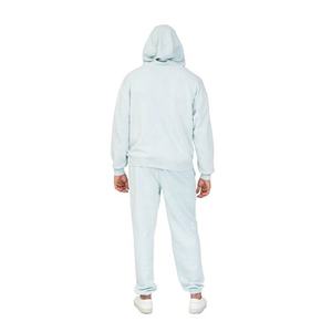 Ensemble de survêtement décontracté bleu clair à capuche pour homme, avec sweat-shirt et pantalon de couleur unie, manches longues, poches latérales et cordon de serrage - Product Image 3
