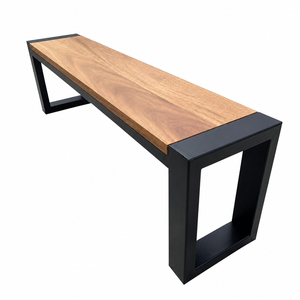 Banc de patio industriel Vanta en bois de Suar massif, cadre en fer noir de qualité supérieure, durable, résistant à l'eau, 2 places, restaurant, café, hôtel - Product Image 4