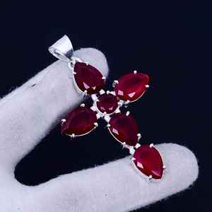 Pendentif croix en onyx rouge, bohème, argent sterling 925, bijoux faits à la main, collier en pierre naturelle, vente en gros pour femmes - Product Image 2