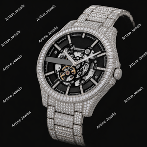 นาฬิกาเพชรแบบ Iced Out หรูหรา ระบบออโตเมติก ประดับเพชรเต็มหน้าปัดทรงบาแกตต์ นาฬิกาข้อมือสุดโดดเด่น อุปกรณ์เสริมระดับพรีเมียม - Product Image 3