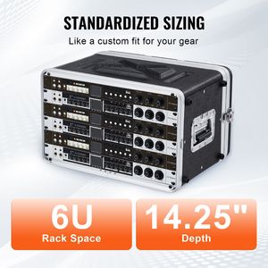 Case Rack 6U per Carichi Pesanti, Profondità 14, Costruzione in ABS, Chiusure a Farfalla Staccabili, Armadio Rack Server Standard, Custodie per Hard Drive - Product Image 3