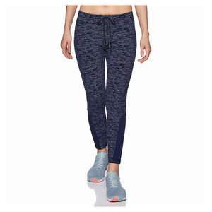 Women's <b>Navy</b> Marled Cropped <b>Leggings</b> High Waist Drawstring Pockets Capri Workout Yoga Pants - Product Image 5