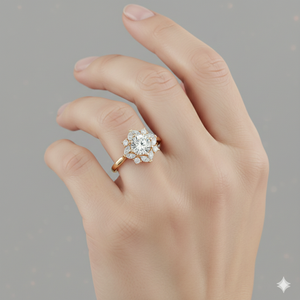 Bague de fiançailles vintage plaquée or rose avec halo de diamants marquise et certification - Product Image 3