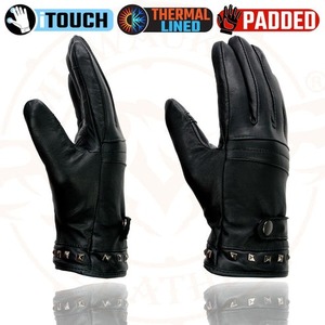 High Quality Finishing Men’s Black Genuine Leather <b>Touchscreen</b> <b>Gloves</b> with Thermal Lining and Padded Design Wholesale Supplier - Product Image 4