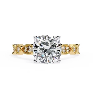 2.5ct Cushion Cut Lab Grown Diamond Engagement <b>Ring</b> 18K Solid <b>Gold</b> IGI Certified VVS E-F <b>Vintage</b> Round Accent Fine <b>Ring</b> - Product Image 1