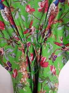 Vestido Kaftán de Algodón Hecho a Mano con Estampado de Aves, Ligero, Maxi, para Verano - Product Image 4