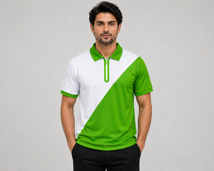 2026 Best Selling Men Green White Color Block <b>Polo</b> Shirt Short Sleeve Breathable 100% Polyester Knitted Casual Golf <b>Top</b> Button - Product Image 1