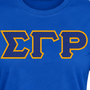 Camiseta de Manga Larga con Letras Azules Reales de Sigma Gamma Rho, Letras Griegas Doradas, Algodón Premium, Cuello Redondo Informal para Hermandad - Product Image 6