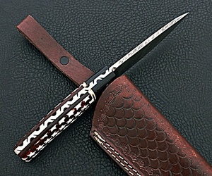 Sizzco มีดเหล็กดามัสกัสหลายสีที่สวยงามทำด้วยมือด้าม Micarta Corian ที่วางตรงขอบสำหรับ - Product Image 4