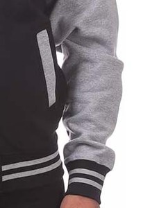 แจ็คเก็ตเบสบอล Letterman คุณภาพพรีเมียม สำหรับโรงเรียน/วิทยาลัย  ผ้าฝ้ายแท้ สีเทาและสีดำ  บุด้วยผ้าฟลีซแท้ สำหรับผู้ชายและผู้หญิง - Product Image 5