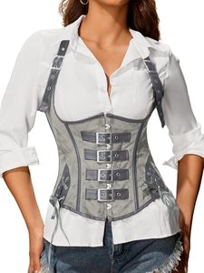 Corset Bustier Gainant en Cuir Véritable pour Femme, Sans Bretelles, à Crochets et Œillets, avec Volants, pour Affiner la Taille - Product Image 2