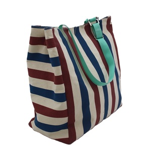 <b>Long</b> Handle Zipper Closure Multicolored Stripe Print Canvas Beach <b>Bag</b> Women's Tote <b>Bag</b> For Shopping Gift & Promotion - Product Image 2