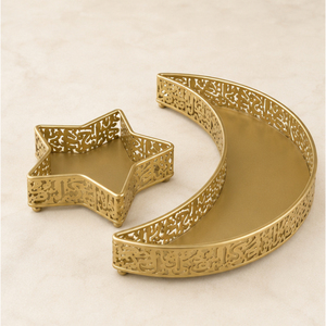 Metal Ramadan <b>Serving</b> <b>Tray</b> Set <b>Gold</b> Crescent Moon Star Food Platter Eid Mubarak Dessert Display <b>Trays</b> for Middle East Party - Product Image 1