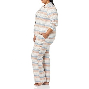 Essentials Women's Flannel Long-Sleeve Button Front Shirt and Pant <b>Pajama</b> Set Custom Digital Print Sleep Wear 100% Pure Cotton - Product Image 3